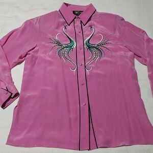 Bob Mackie "Wearable Art" %100 Silk Peacock blouse